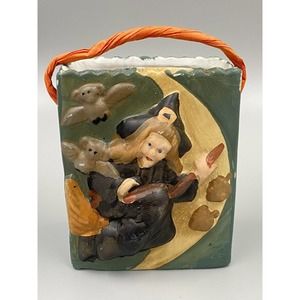 RIVER GROVE POTTERY Works - Ceramic Halloween Witch & Bats 4” Treat Bag Figure